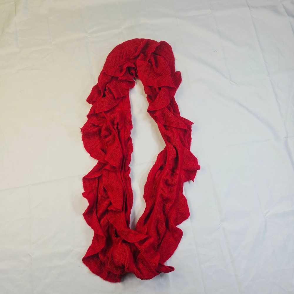 Unbranded Ruffle Infinity Scarf Womens OS Red Knit Textured Loop Scarf